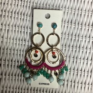 Express Gold and Turquoise Hoop Earrings